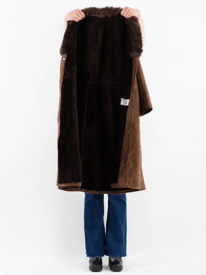 Vintage 70's Women Suede Sherpa Coat in BrownV9848