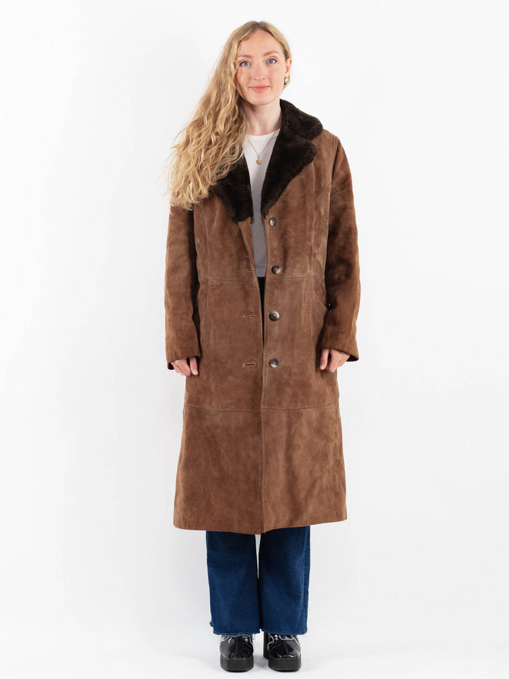 Vintage 70's Women Suede Sherpa Coat in BrownV9887