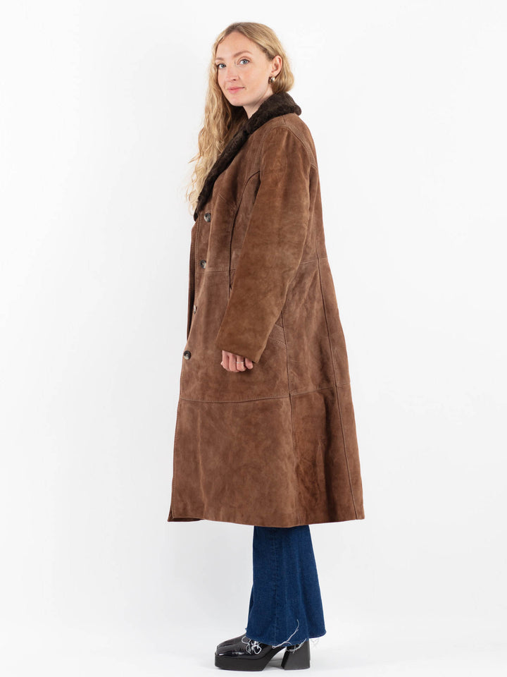Vintage 70's Women Suede Sherpa Coat in BrownV9887