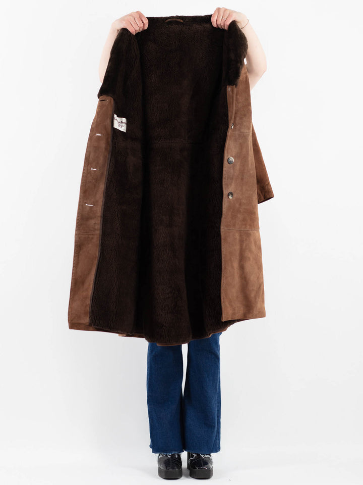 Vintage 70's Women Suede Sherpa Coat in BrownV9887
