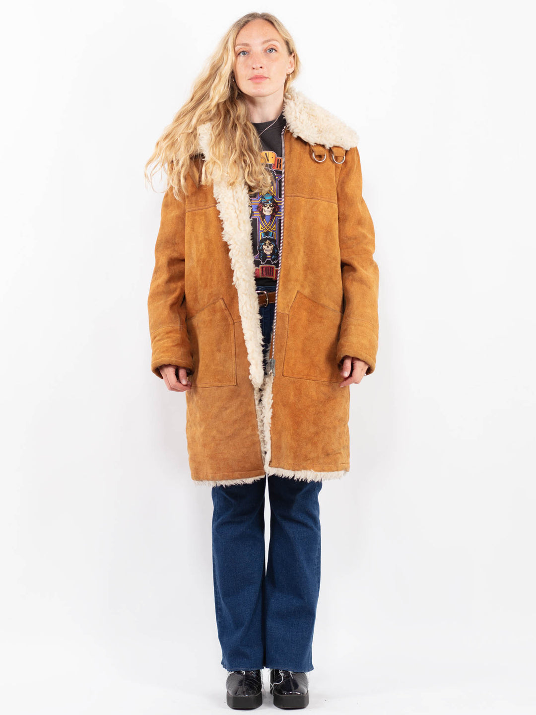 Vintage 70's Women Suede Sherpa Coat in BrownA0454