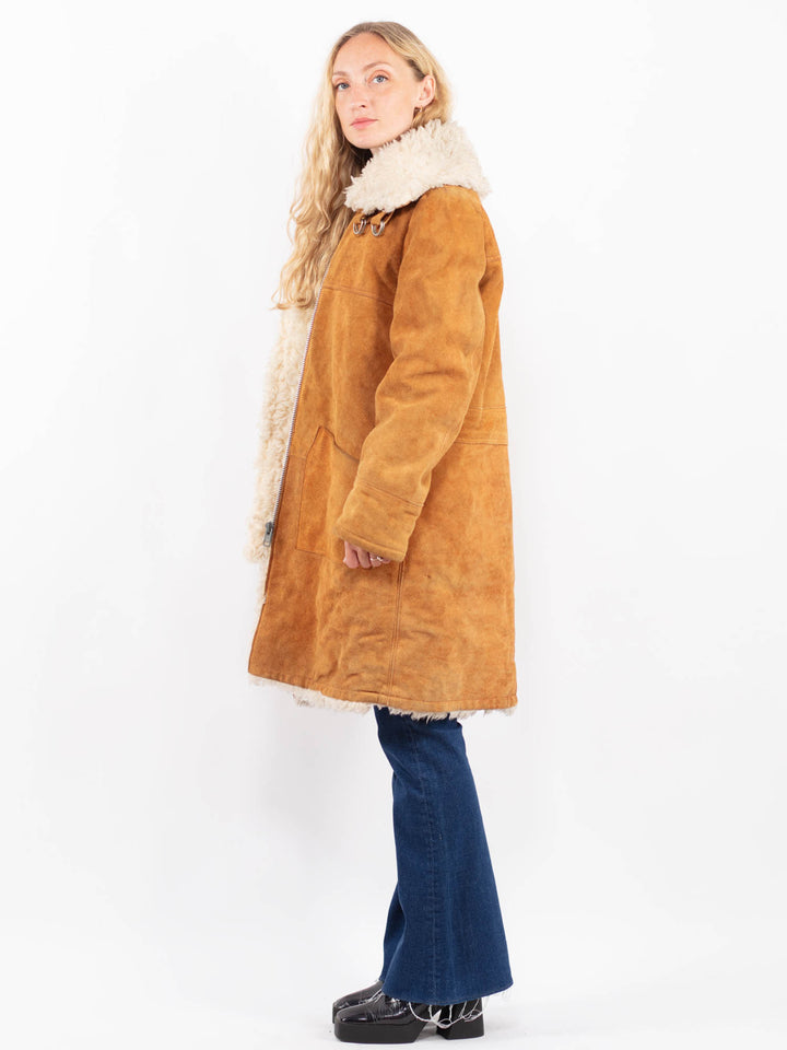 Vintage 70's Women Suede Sherpa Coat in BrownA0454