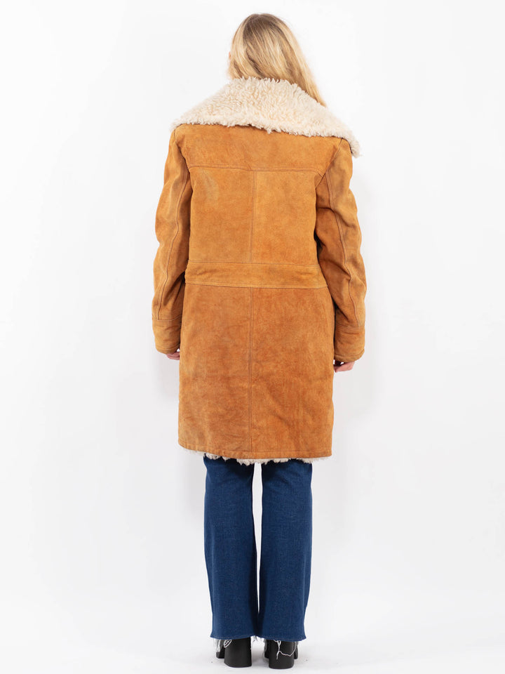 Vintage 70's Women Suede Sherpa Coat in BrownA0454