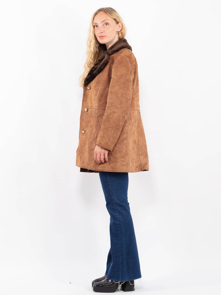 Vintage 70's Women Suede Sherpa Coat in BrownA0457