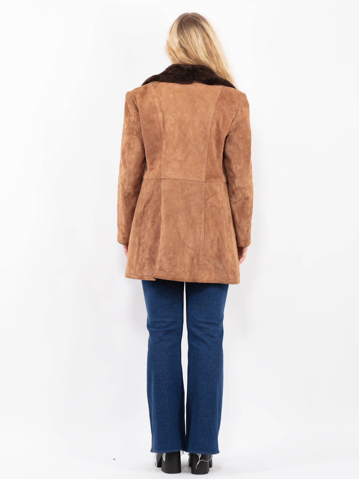 Vintage 70's Women Suede Sherpa Coat in BrownA0457