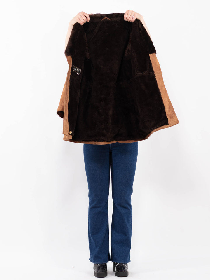 Vintage 70's Women Suede Sherpa Coat in BrownA0457