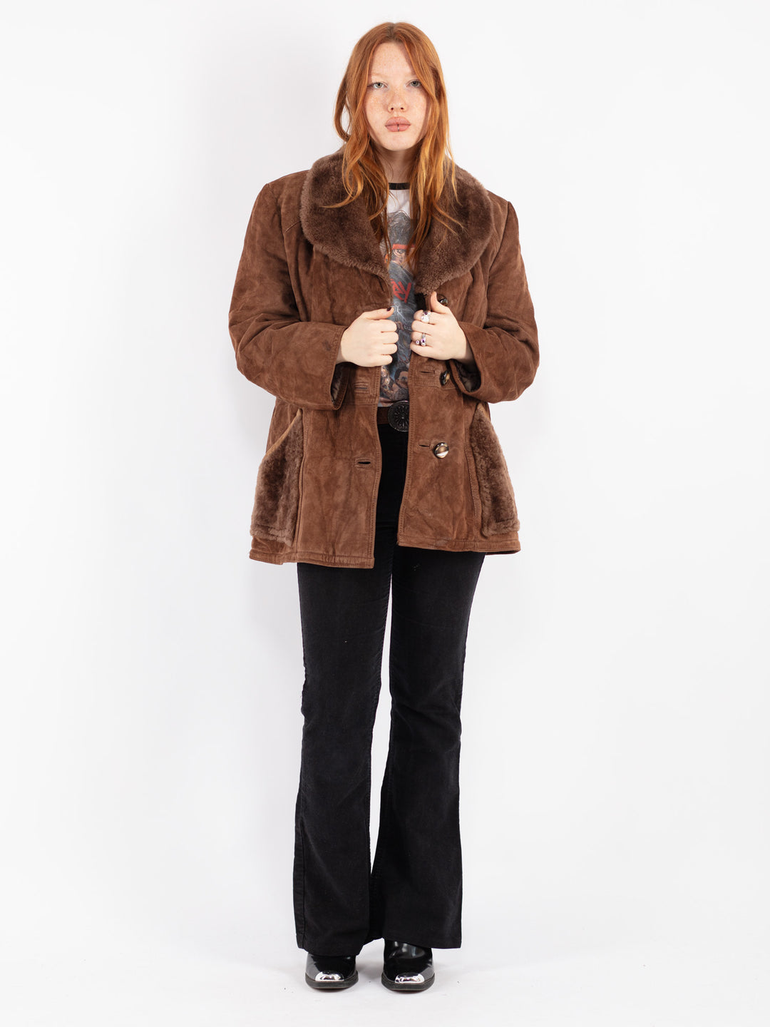 Vintage 70's Women Suede Sherpa Coat in Brown