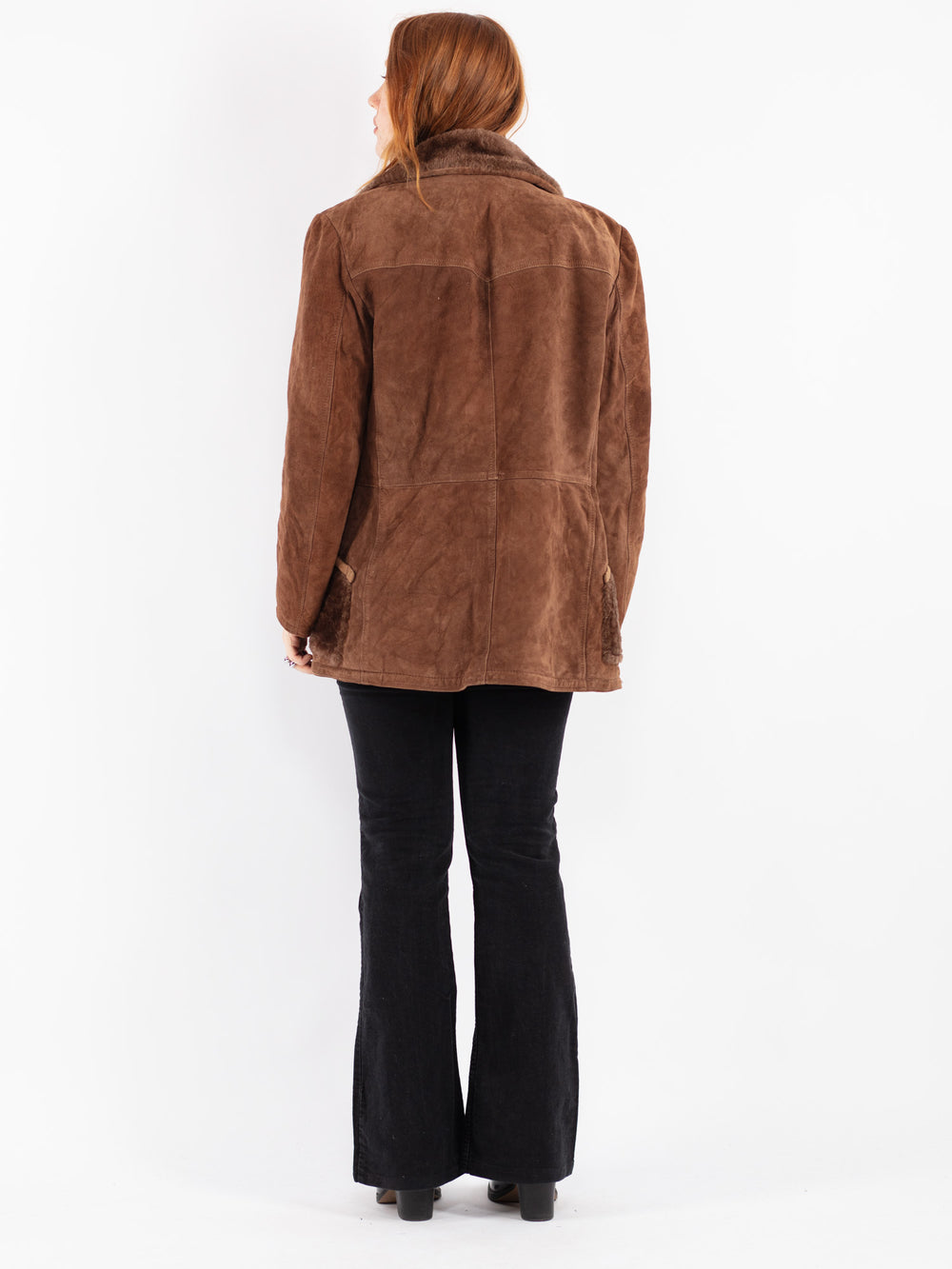 Vintage 70's Women Suede Sherpa Coat in Brown
