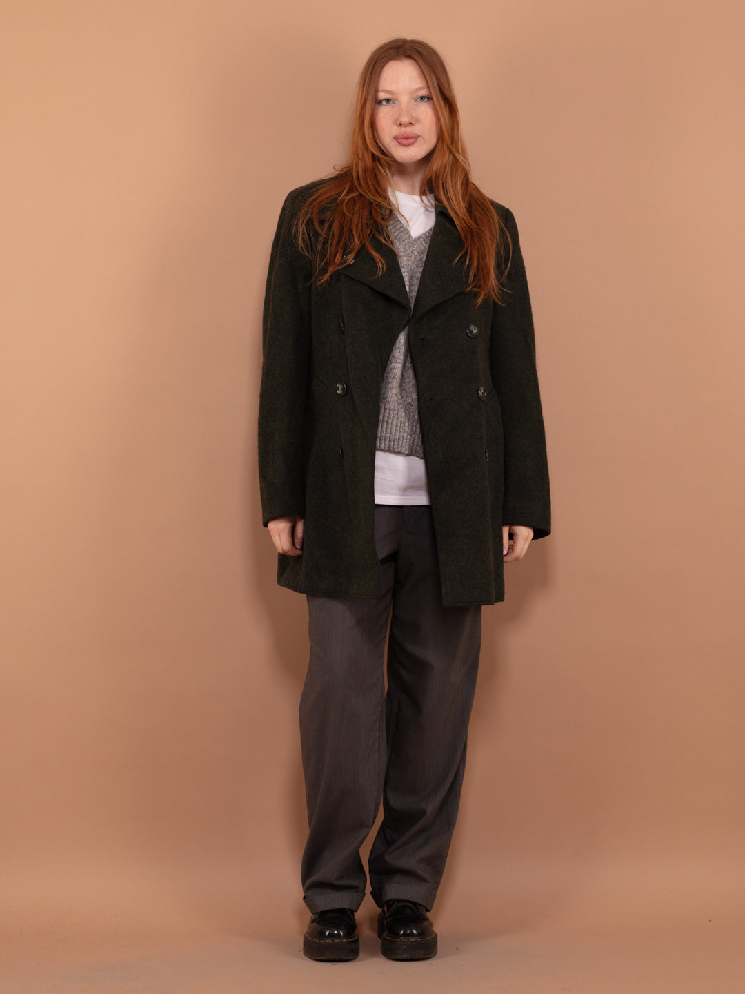 Vintage 70's Women Wool Peacoat in Green - NorthernGrip