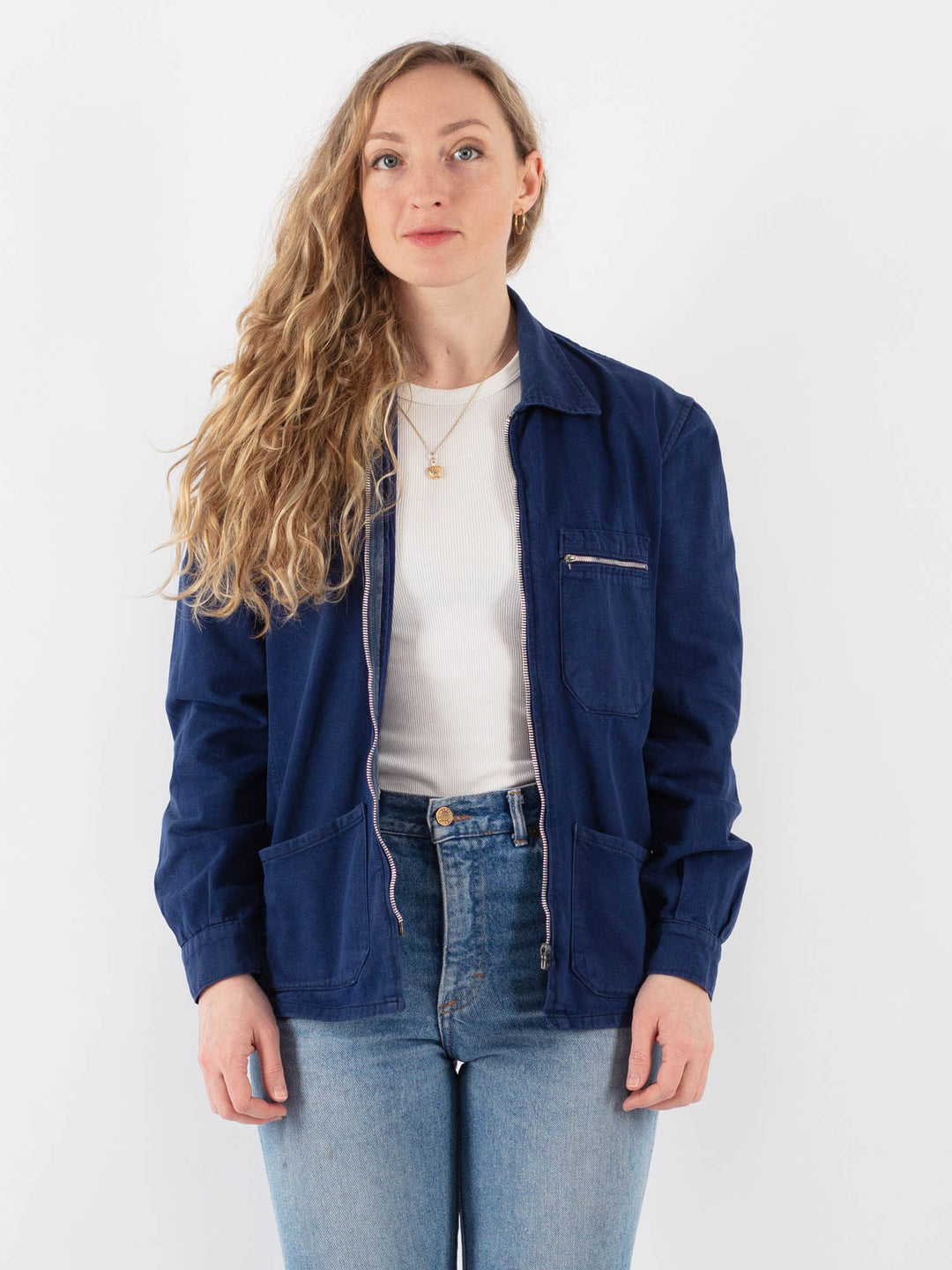 Vintage 70's Women Work Jacket in Blue