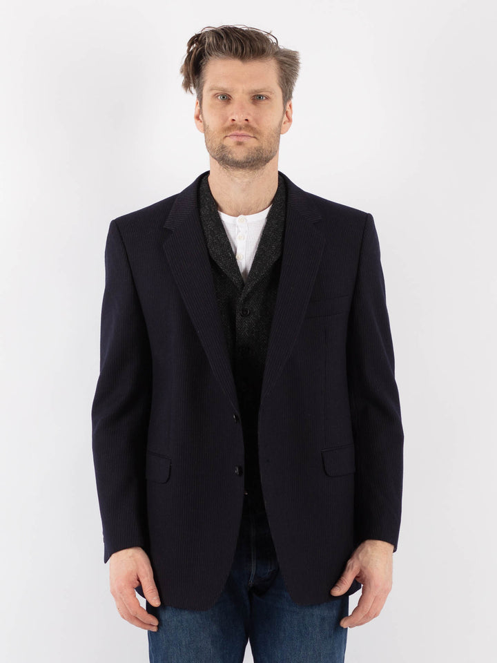 Vintage 80's Men Wool Blazer Jacket in BlueZ1193