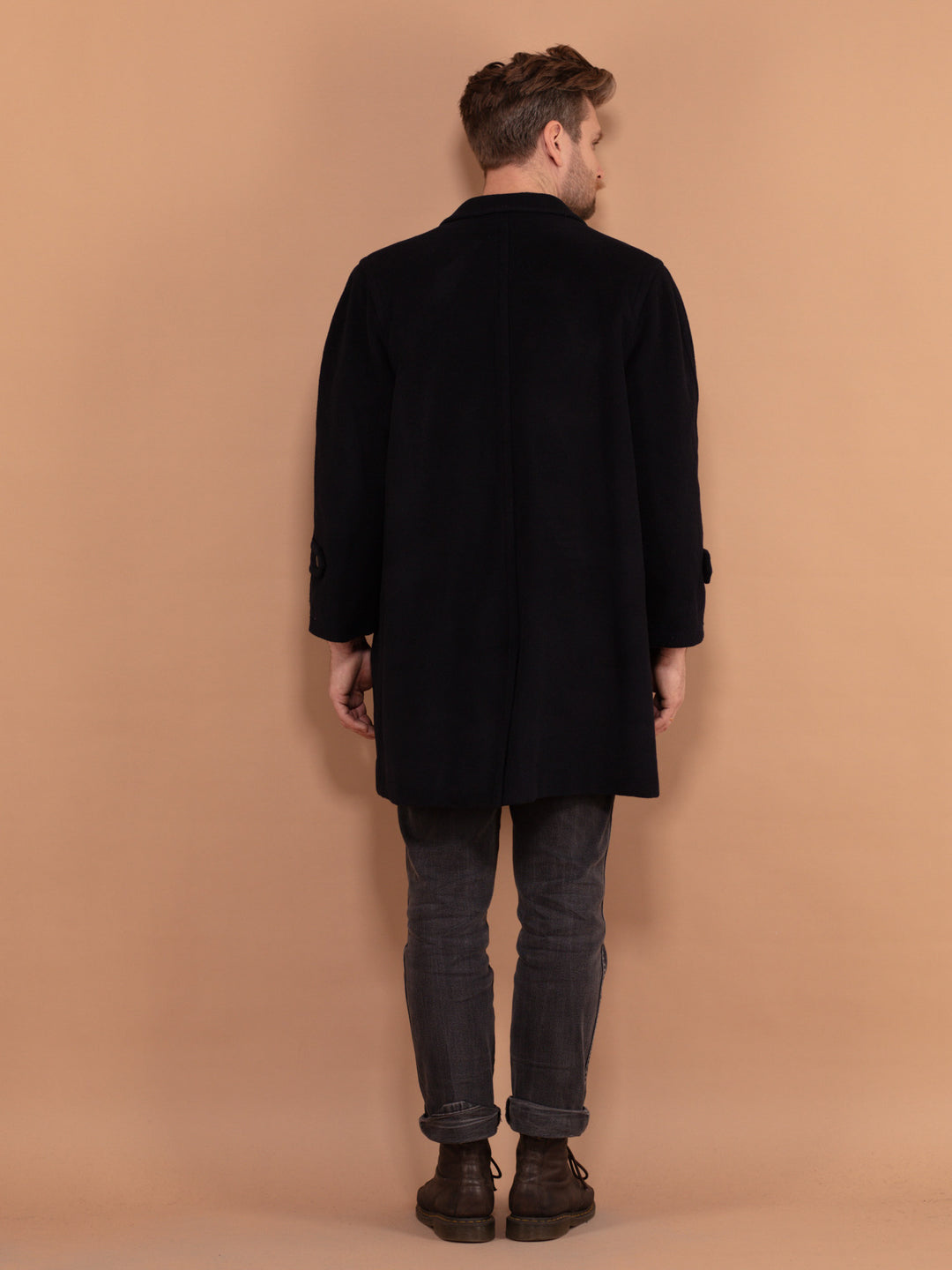 Vintage 80's Men Cashmere Wool Blend Coat in Navy Blue - NorthernGrip