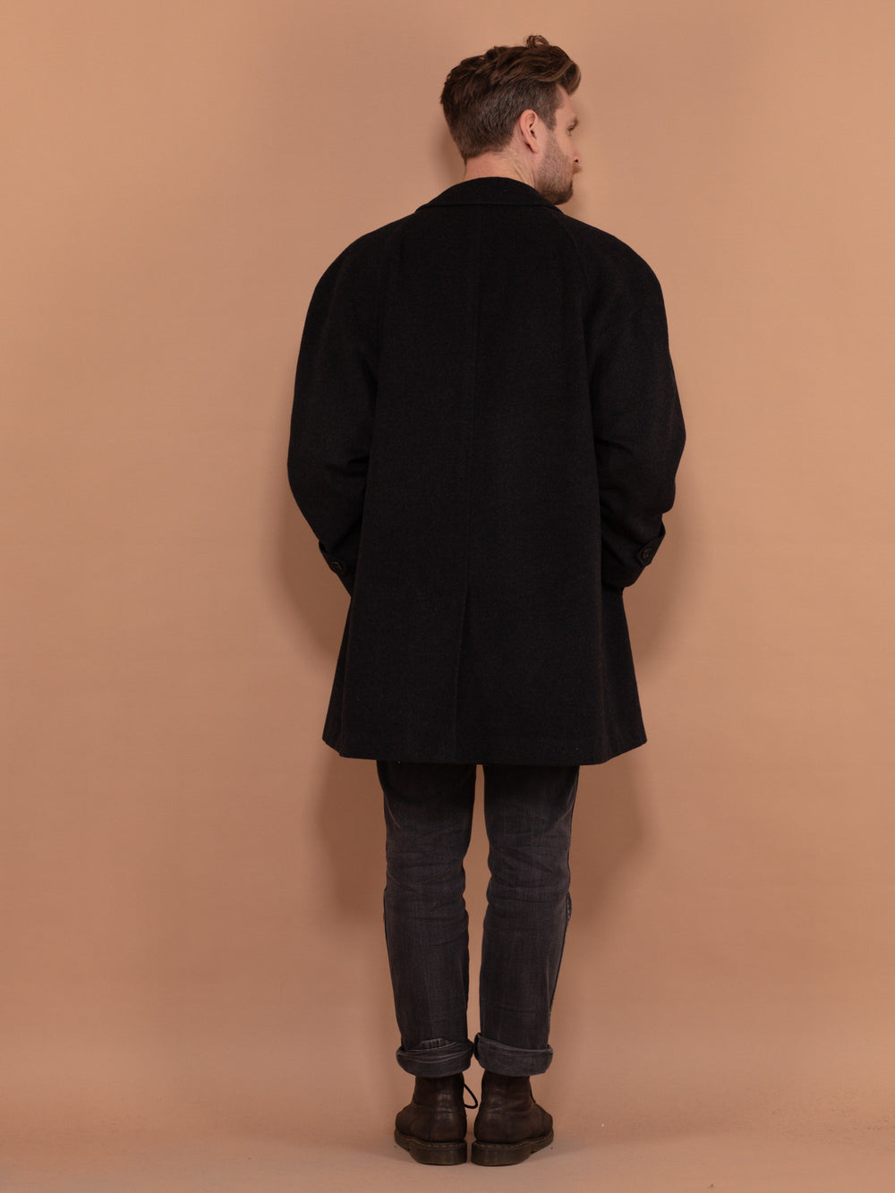 Vintage 80's Men Cashmere Wool Blend Coat in Dark Grey - NorthernGrip