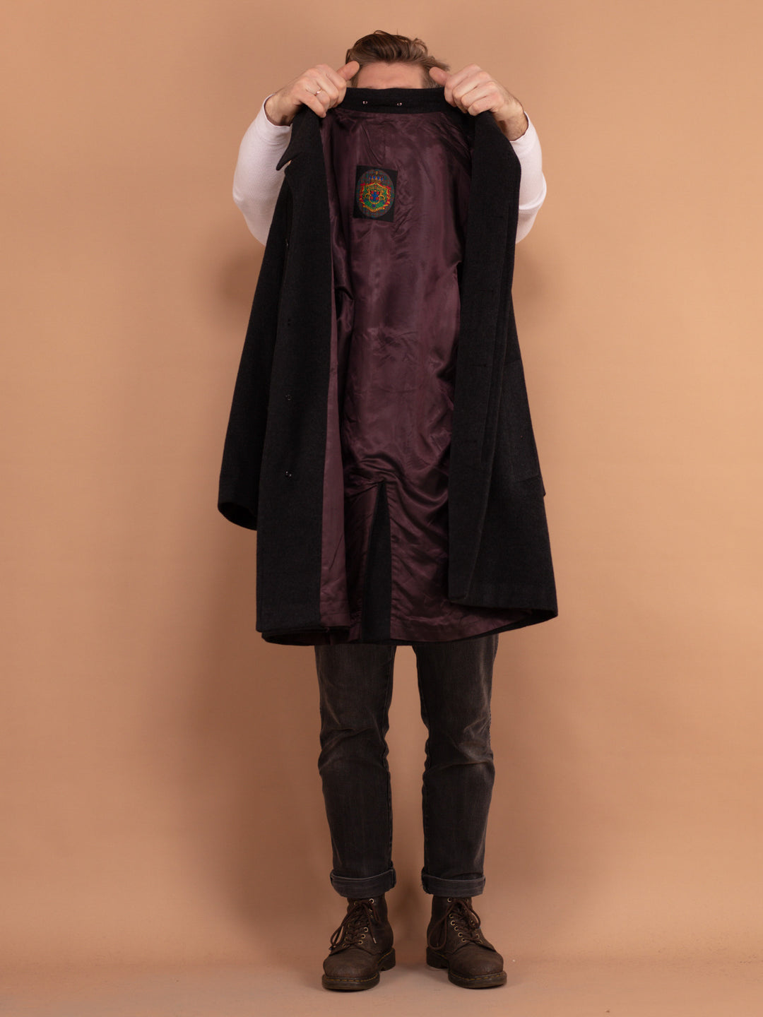 Vintage 80's Men Cashmere Wool Blend Coat in Dark Grey - NorthernGrip