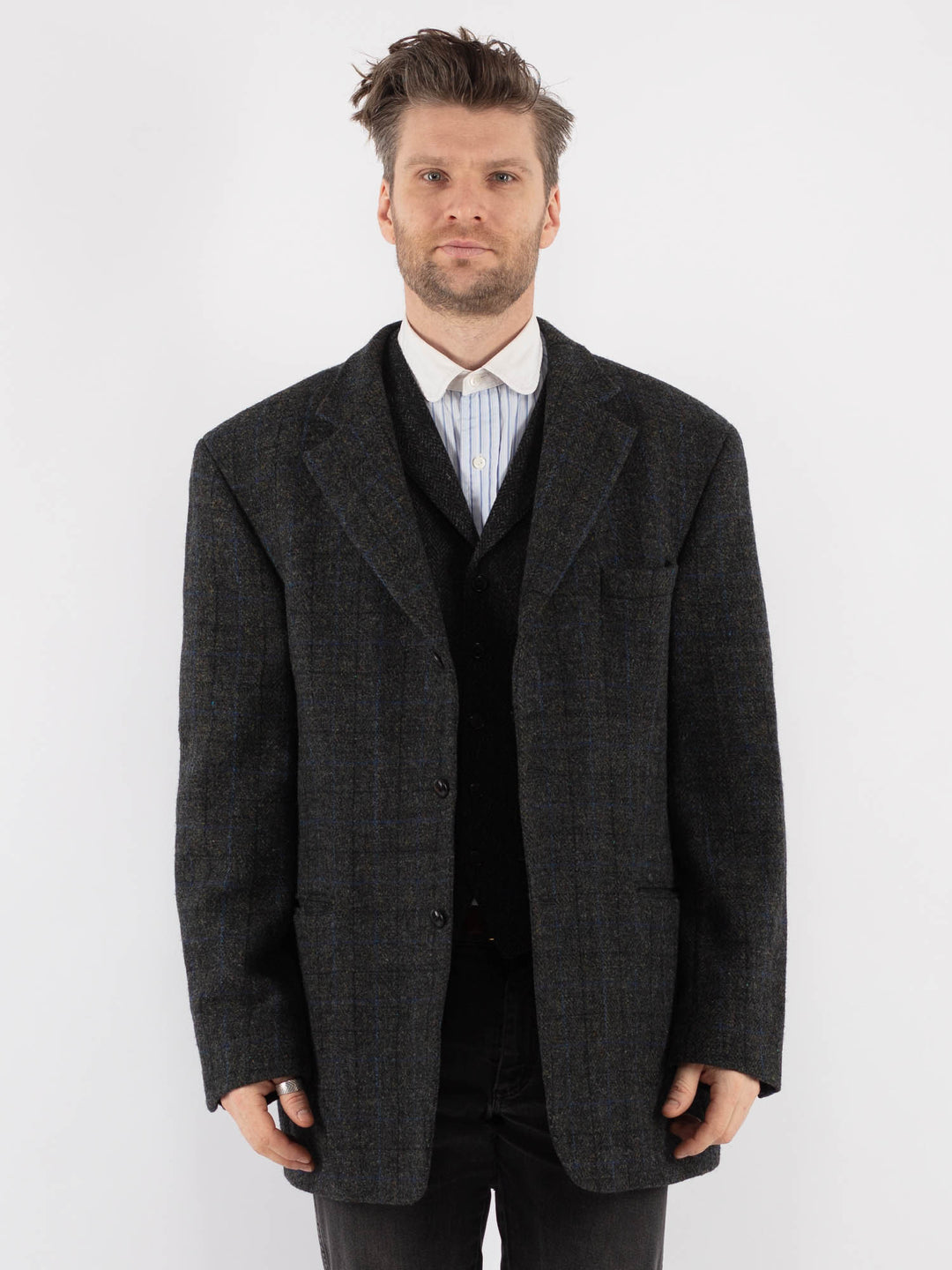 Vintage 80's Men Harris Tweed Jacket in GrayZ720