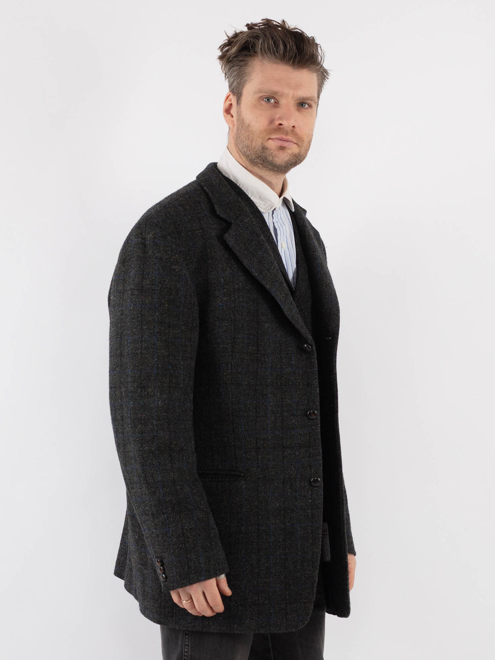 Vintage 80's Men Harris Tweed Jacket in GrayZ720