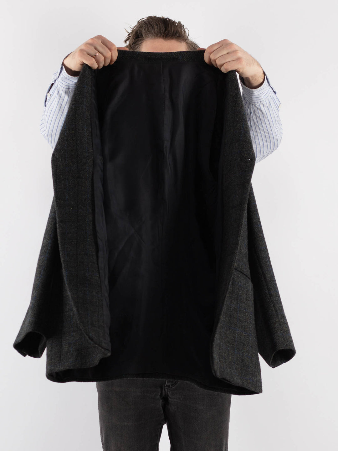 Vintage 80's Men Harris Tweed Jacket in GrayZ720