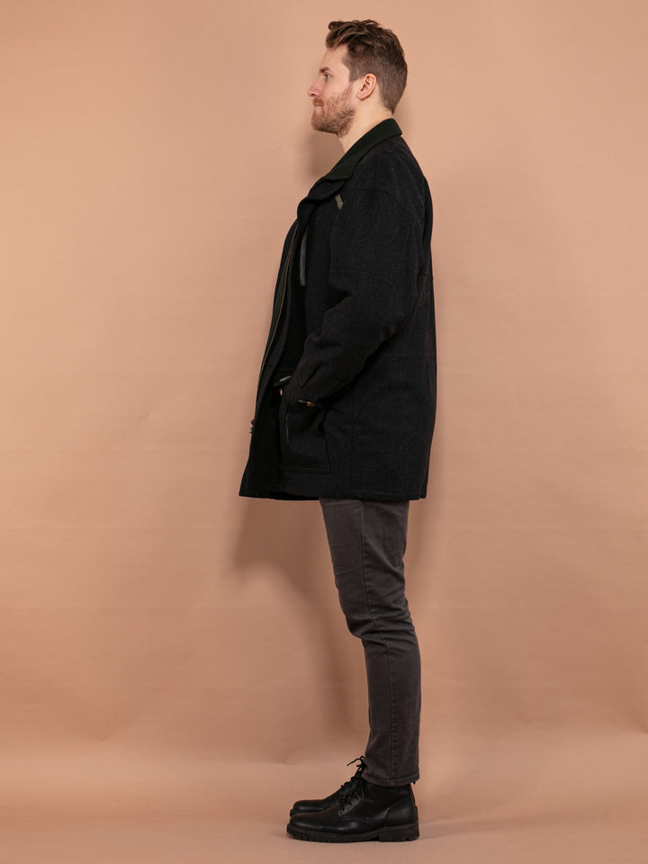 Vintage 80's Men Loden Wool Blend Coat in Dark Gray - NorthernGrip