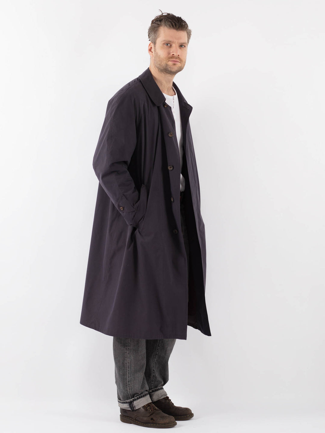 Vintage 80's Men Mac Coat in BlueZ1094