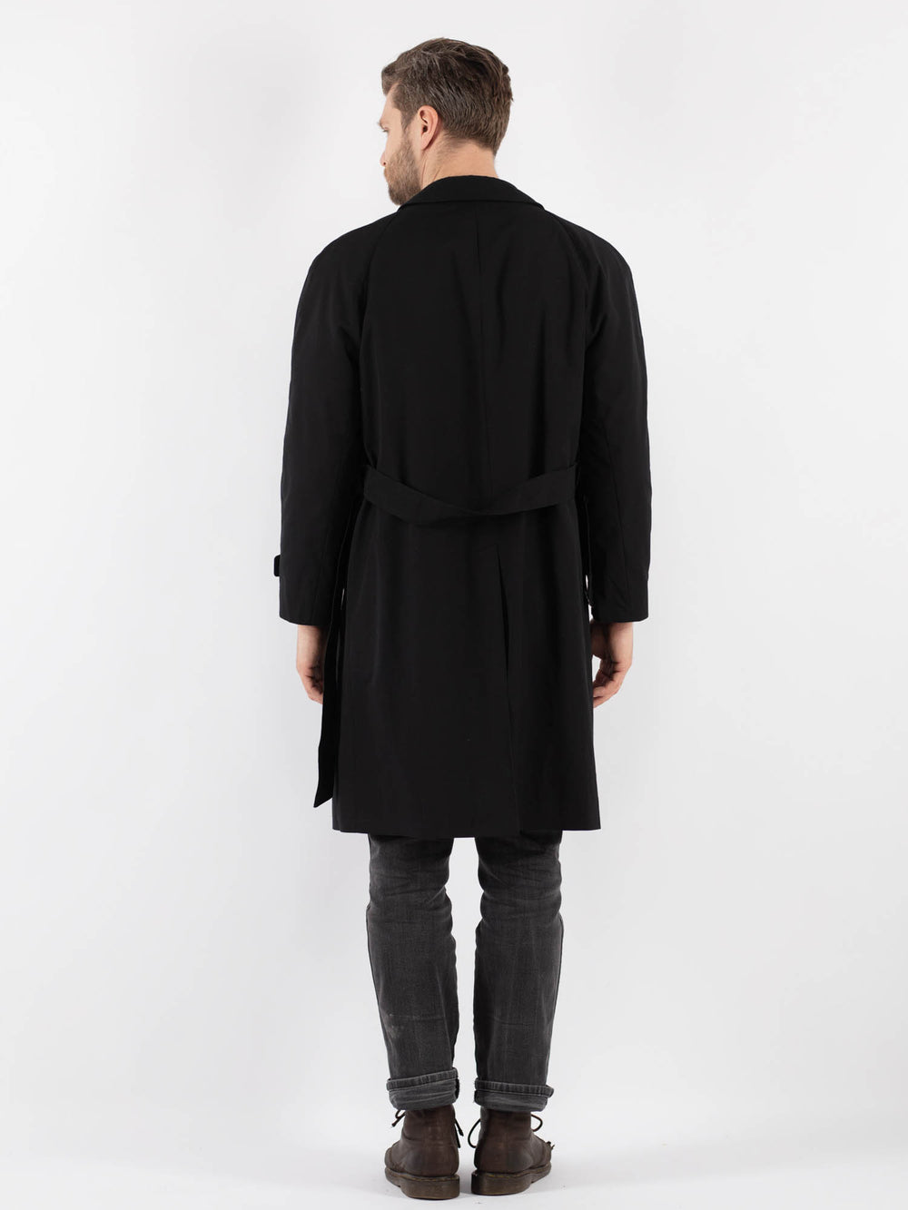 Vintage 80's Men Trench Coat in Black