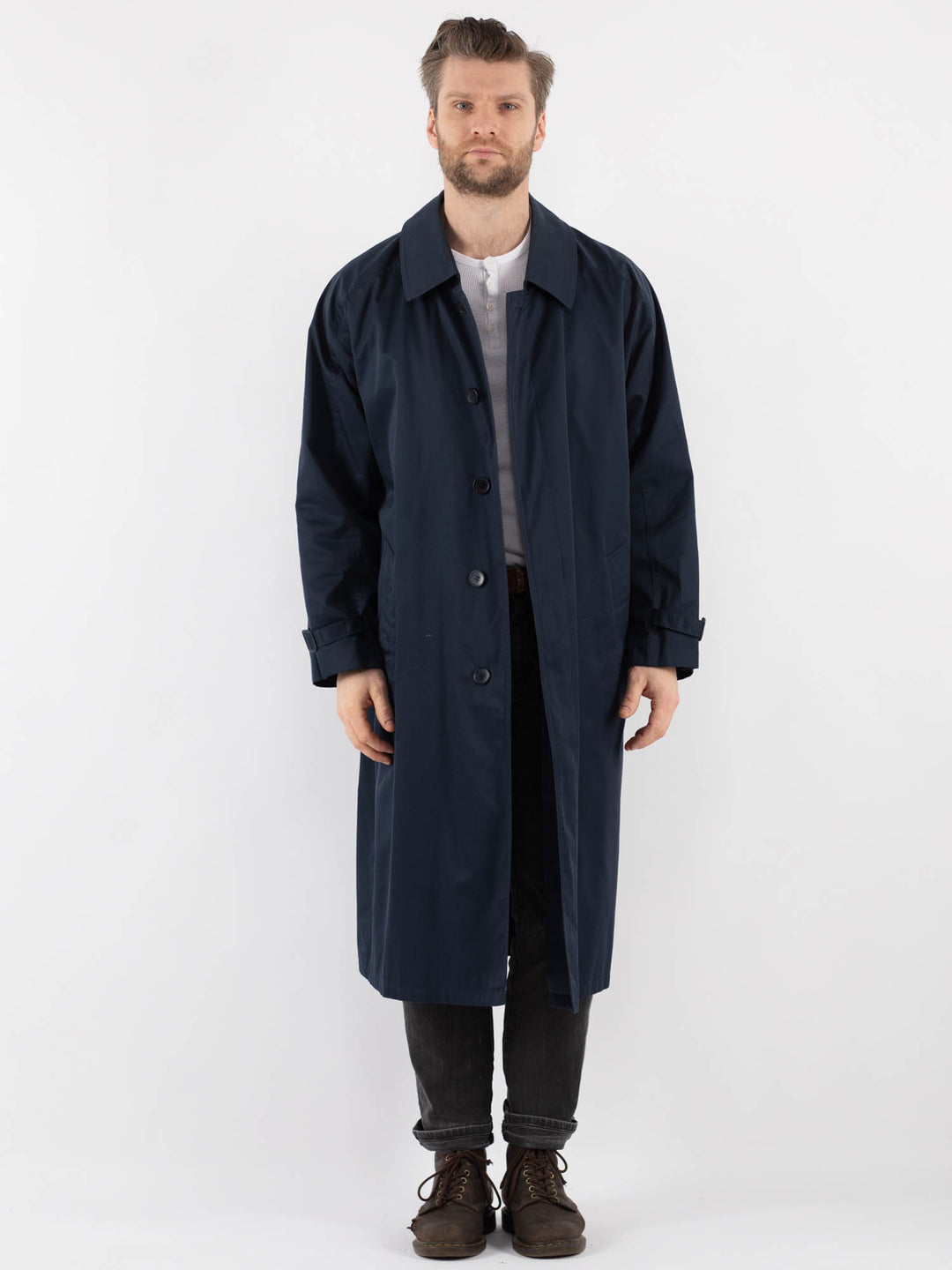 Vintage 80's Men Trench Coat in Blue