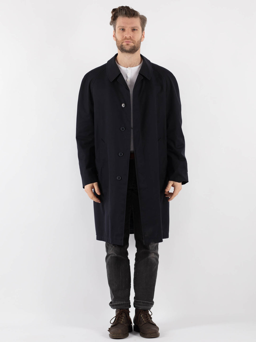 Vintage 80's Men Trench Coat in Blue