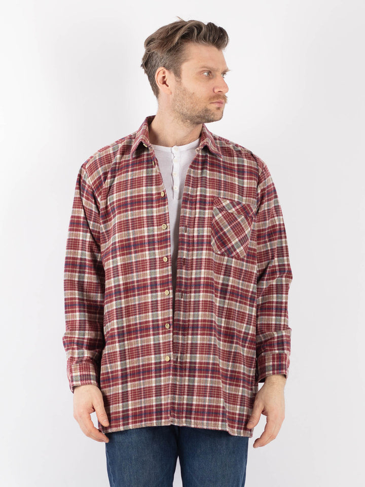 Vintage 80's Men Plaid Flannel Shirt in Multi