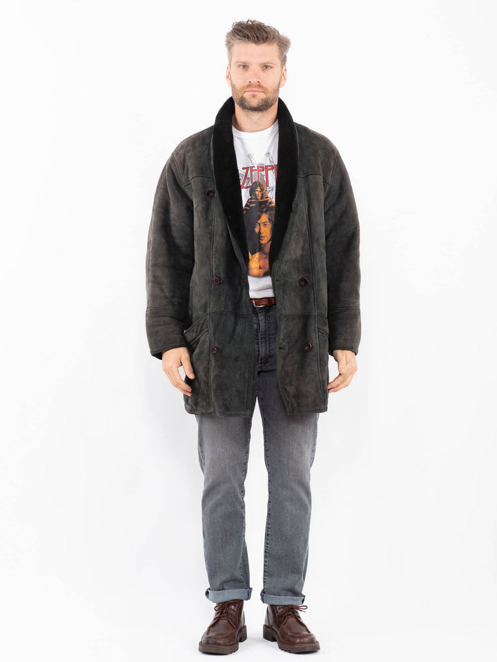 Vintage 80's Men Sheepskin Coat in GrayZ2257