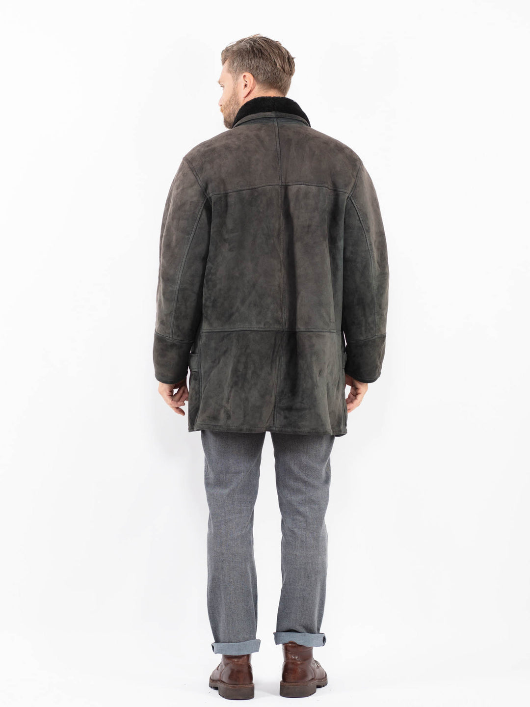 Vintage 80's Men Sheepskin Coat in GrayZ2257