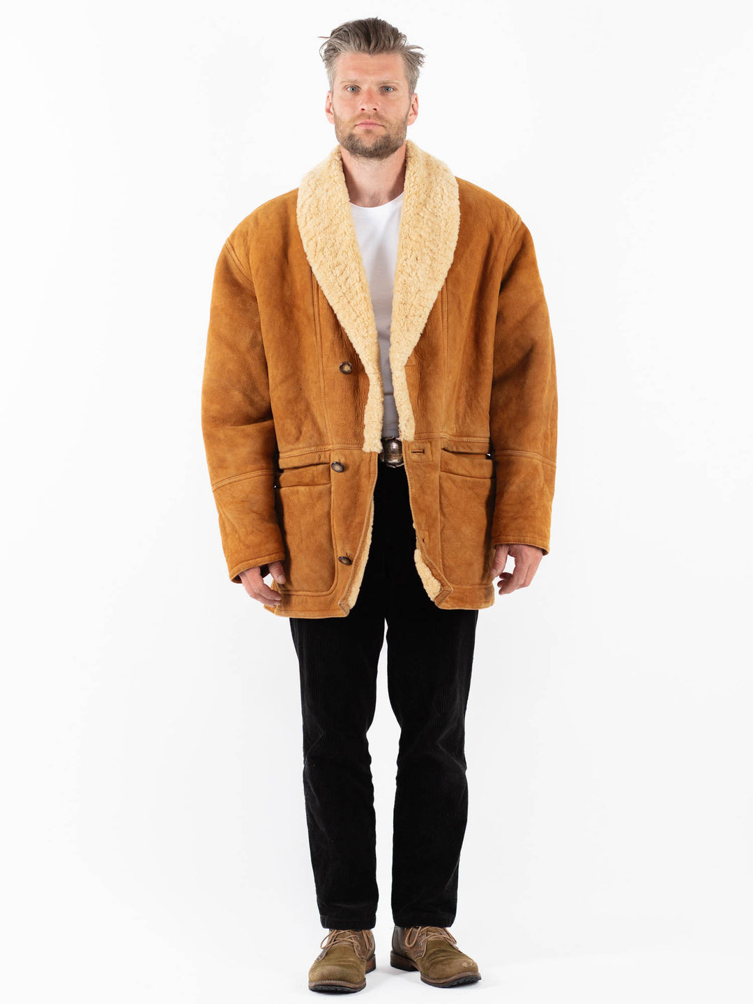 Vintage 80's Men Sheepskin Coat in BrownZ1812
