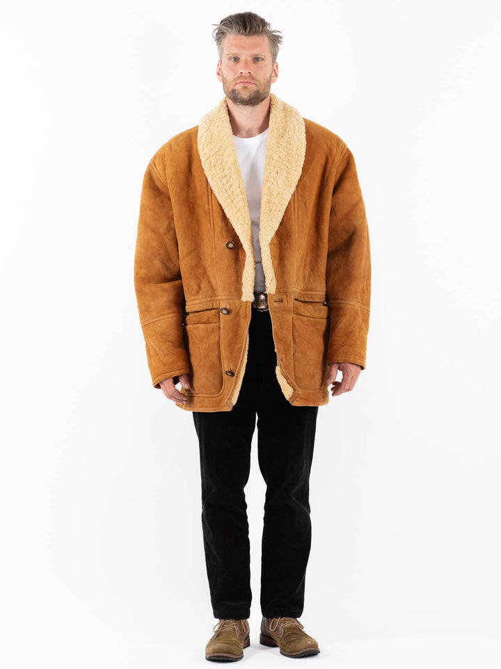 Vintage 80's Men Sheepskin Coat in BrownZ1812