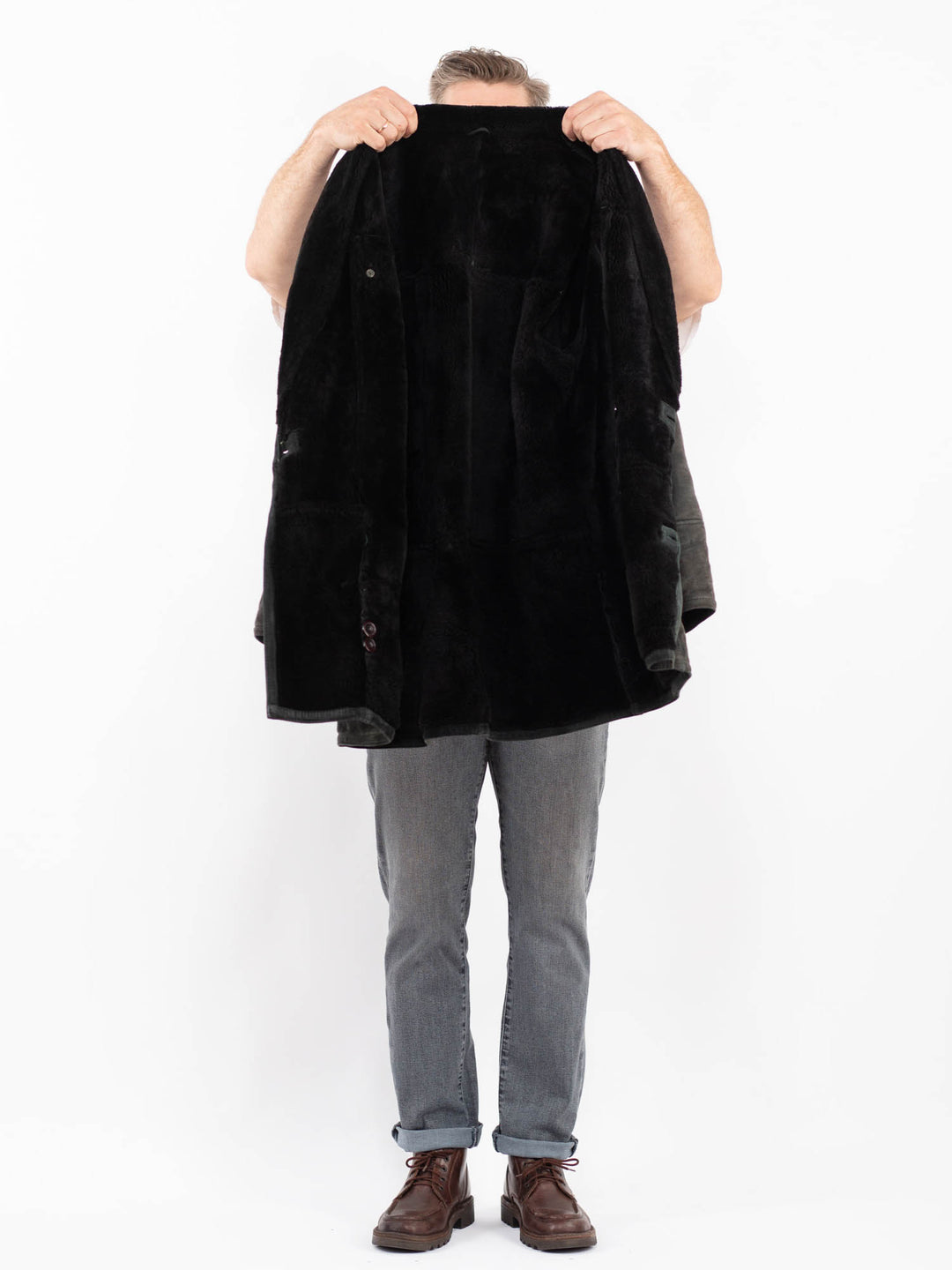 Vintage 80's Men Sheepskin Coat in GrayZ2257