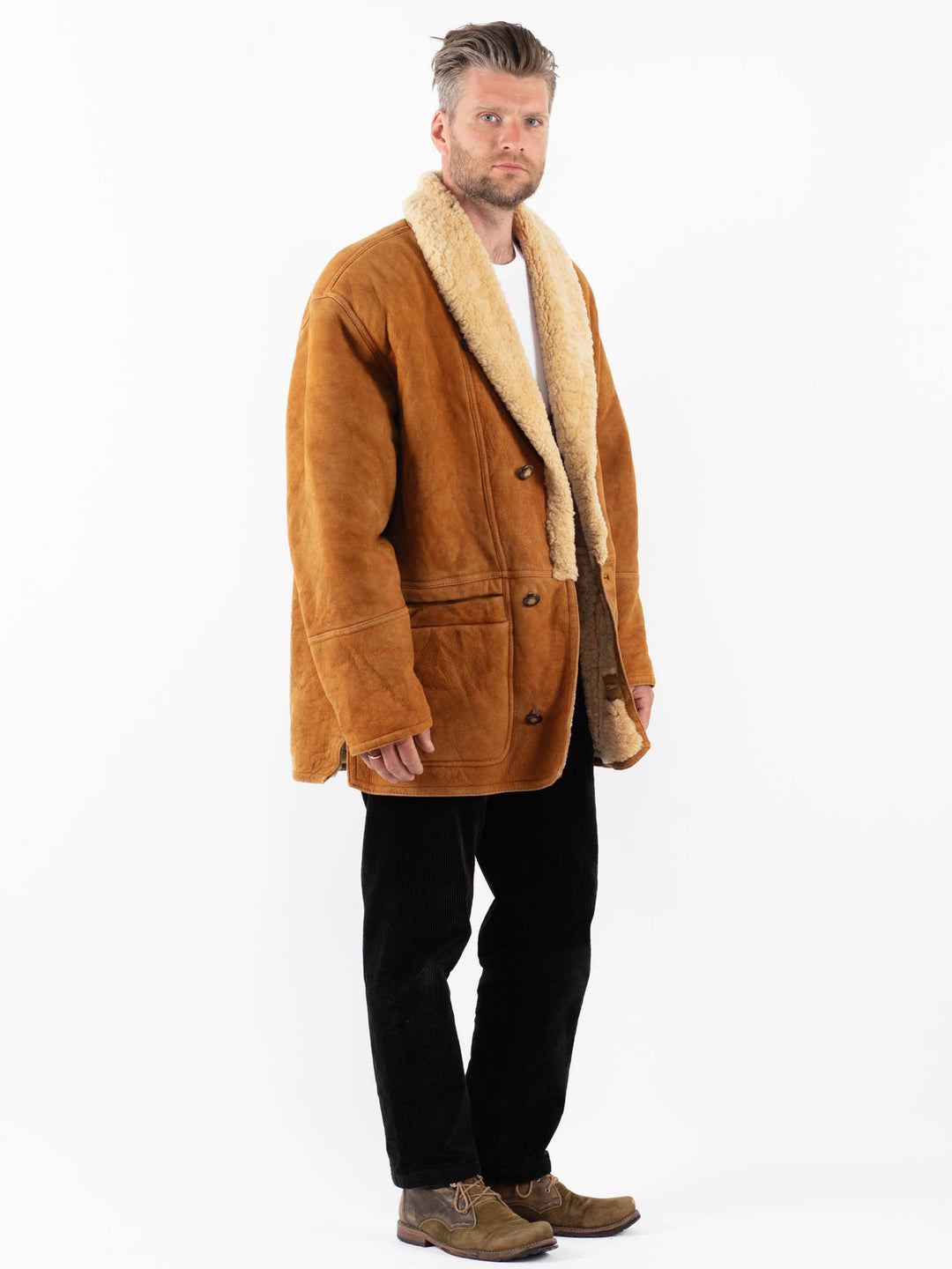 Vintage 80's Men Sheepskin Coat in BrownZ1812