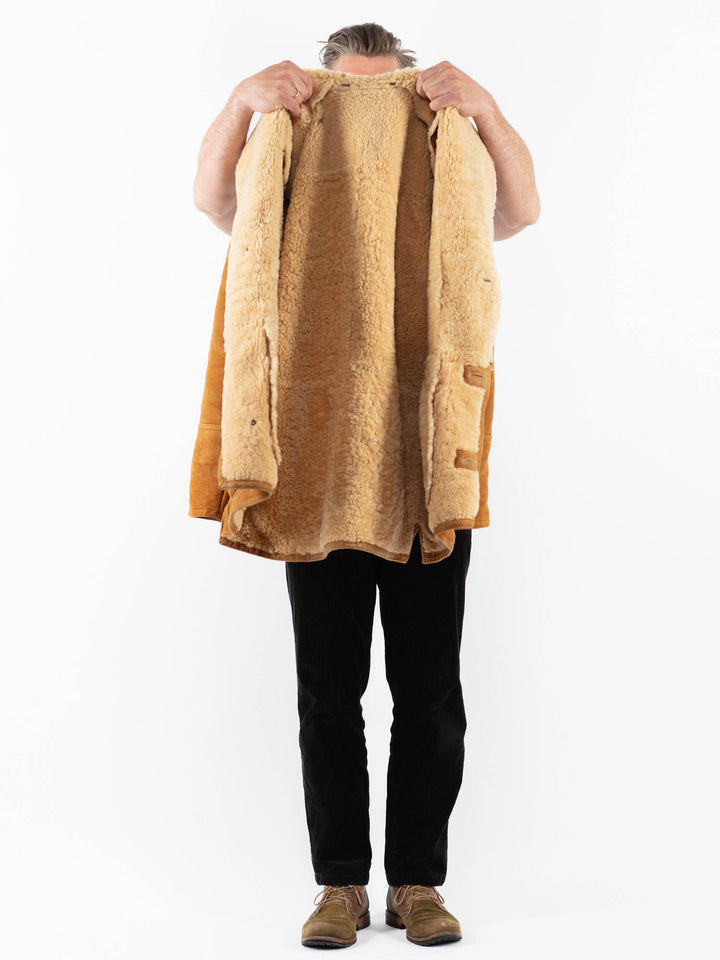 Vintage 80's Men Sheepskin Coat in BrownZ1812