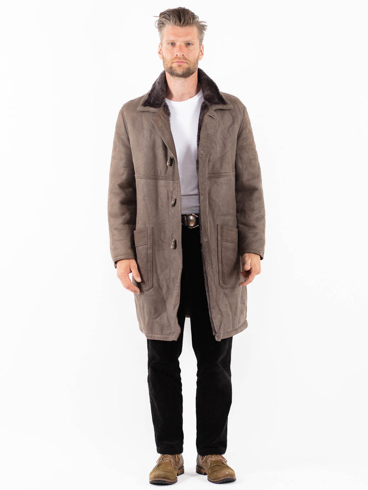 Vintage 80's Men Sheepskin Coat in GrayZ1813