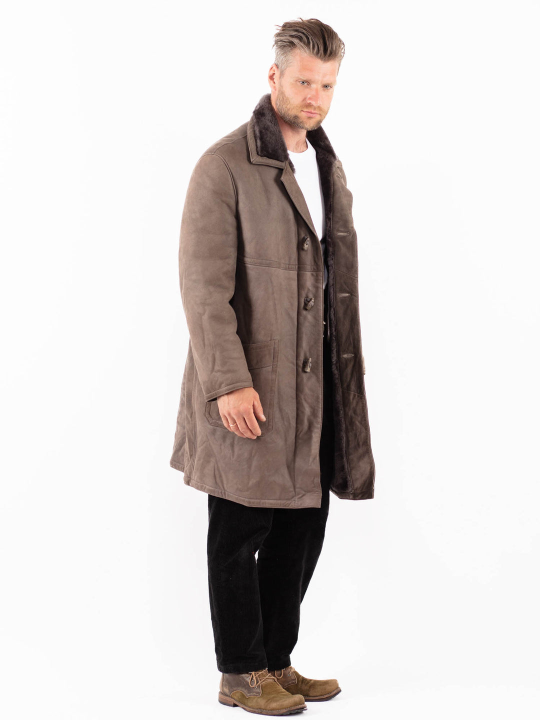 Vintage 80's Men Sheepskin Coat in GrayZ1813