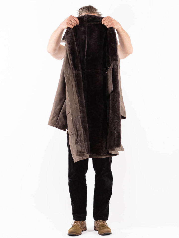 Vintage 80's Men Sheepskin Coat in GrayZ1813