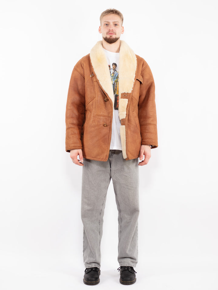 Vintage 80's Men Sheepskin Coat in Brown