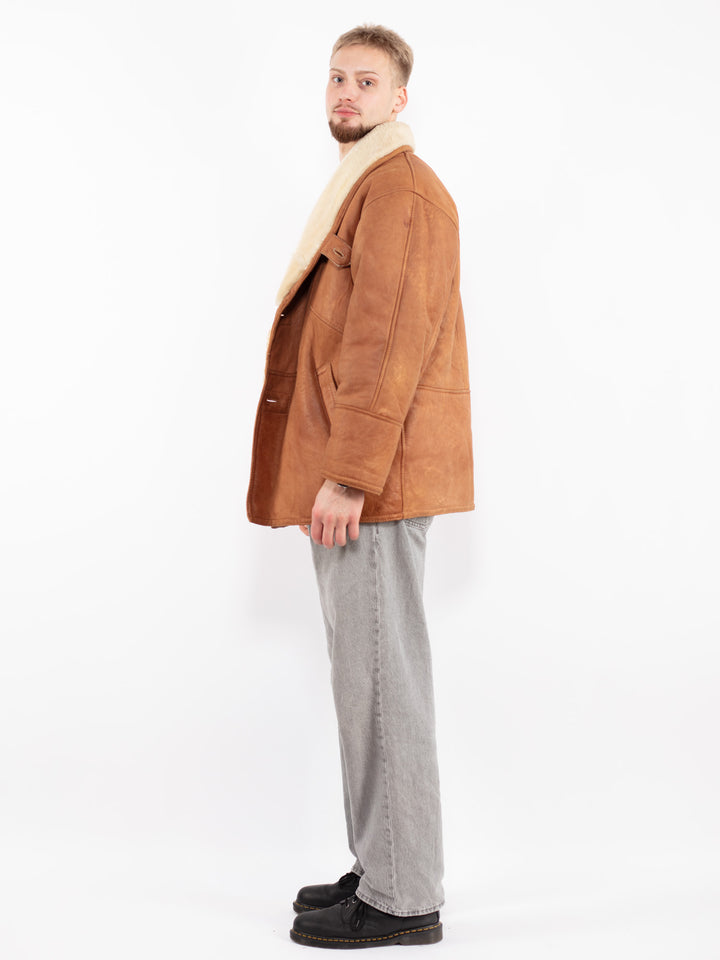 Vintage 80's Men Sheepskin Coat in Brown