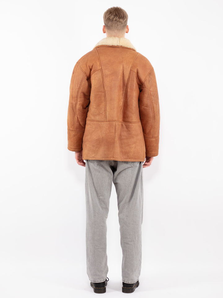 Vintage 80's Men Sheepskin Coat in Brown