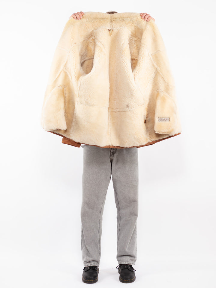 Vintage 80's Men Sheepskin Coat in Brown