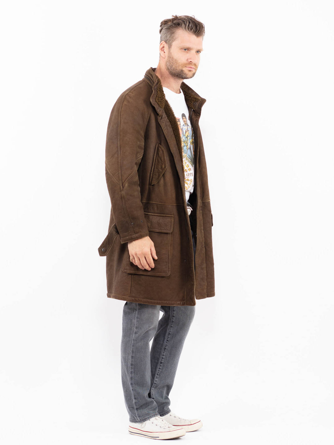 Vintage 80's Men Sheepskin Coat in BrownZ1915