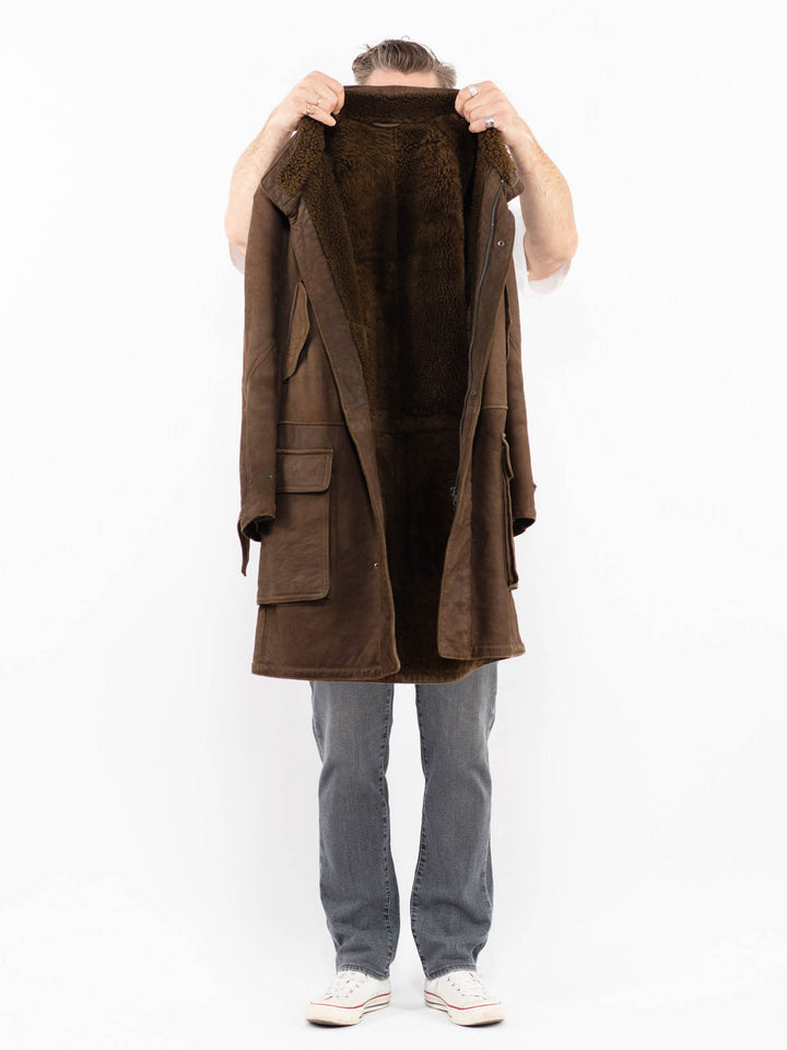 Vintage 80's Men Sheepskin Coat in BrownZ1915