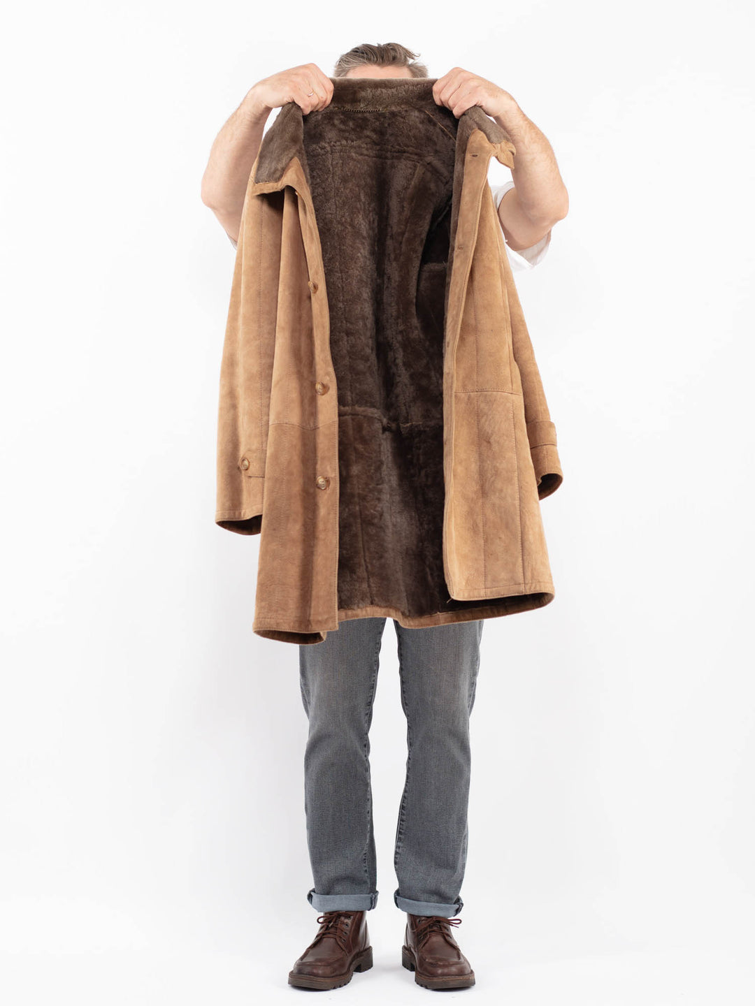 Vintage 80's Men Sheepskin Coat in BeigeZ2270