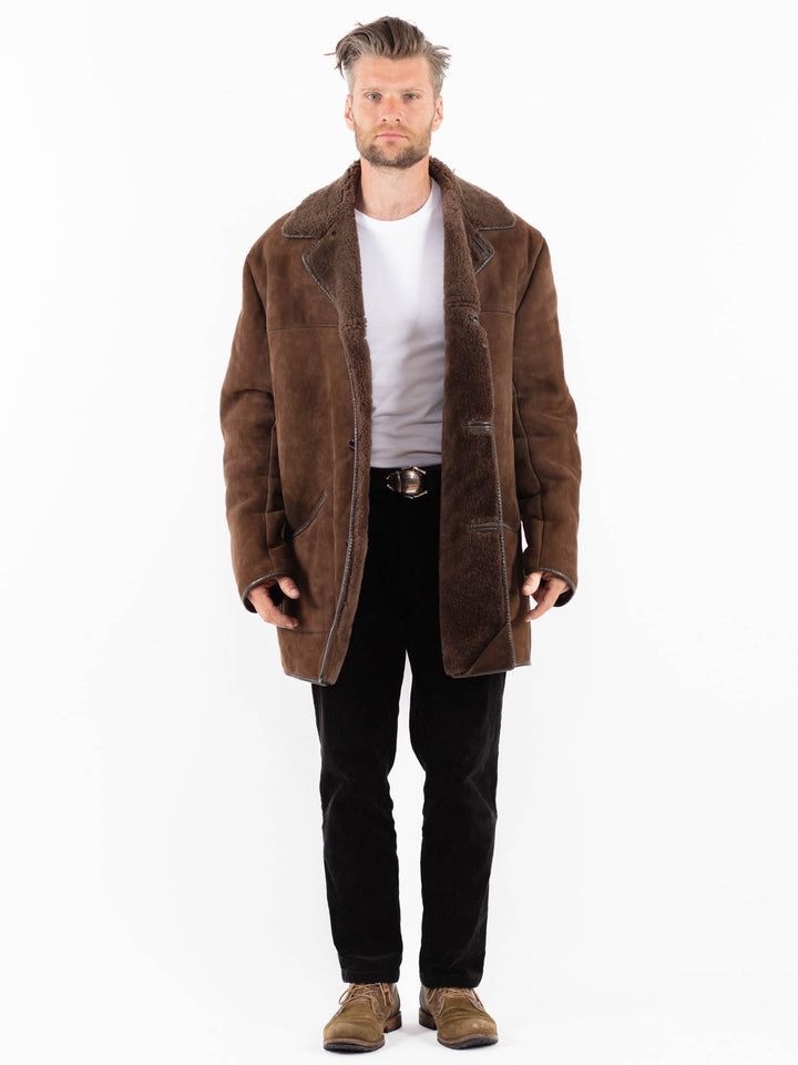Vintage 80's Men Sheepskin Coat in BrownZ1828