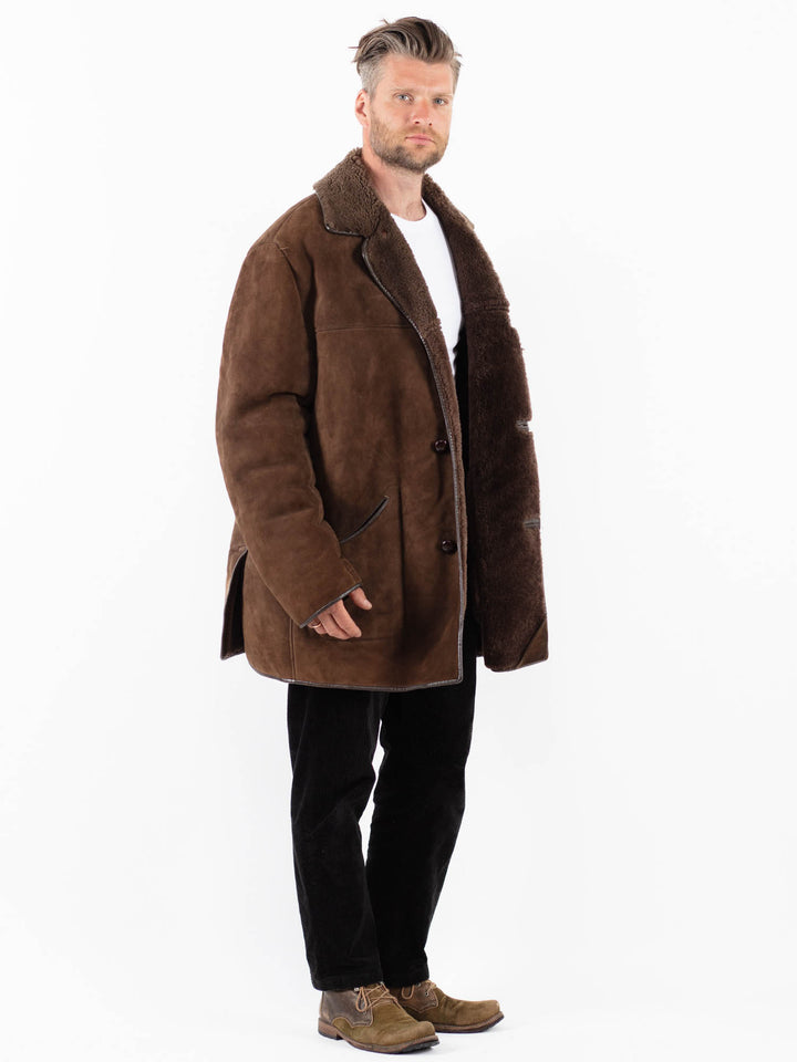 Vintage 80's Men Sheepskin Coat in BrownZ1828
