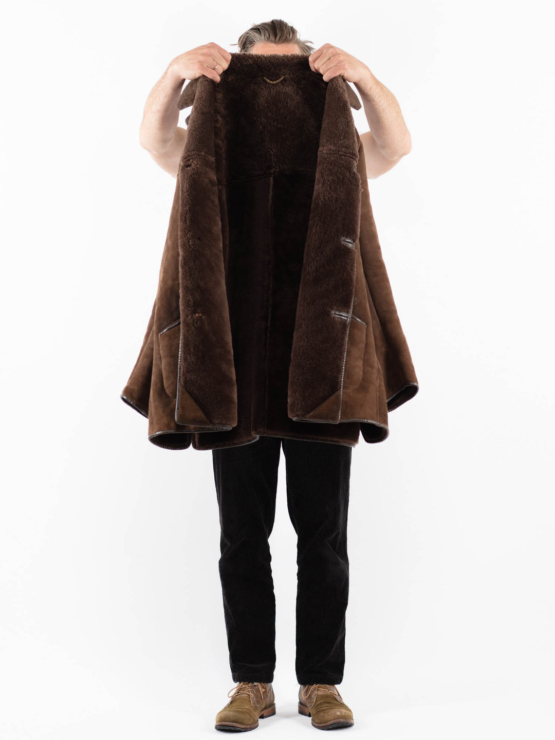 Vintage 80's Men Sheepskin Coat in BrownZ1828