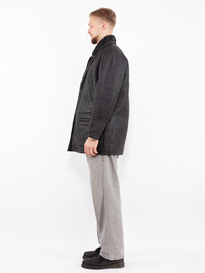 Vintage 80's Men Sheepskin Coat in Gray