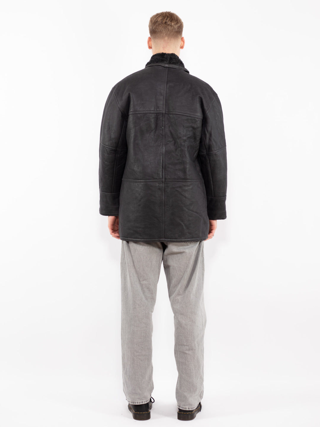 Vintage 80's Men Sheepskin Coat in Gray