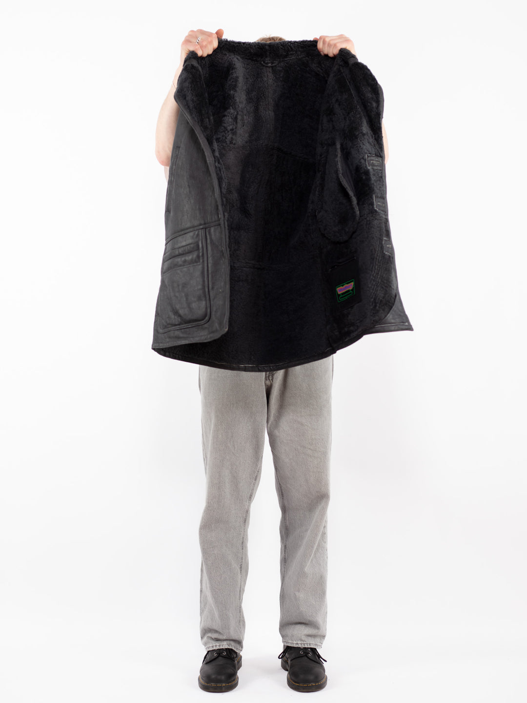 Vintage 80's Men Sheepskin Coat in Gray